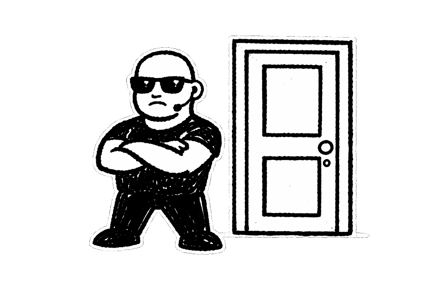 Bouncer guarding closed door